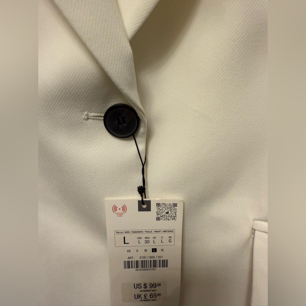 ZARA SIZE LARGE NWT FITTED SHOULDER PAD BLAZER Oyster-white - Picture 9 of 12